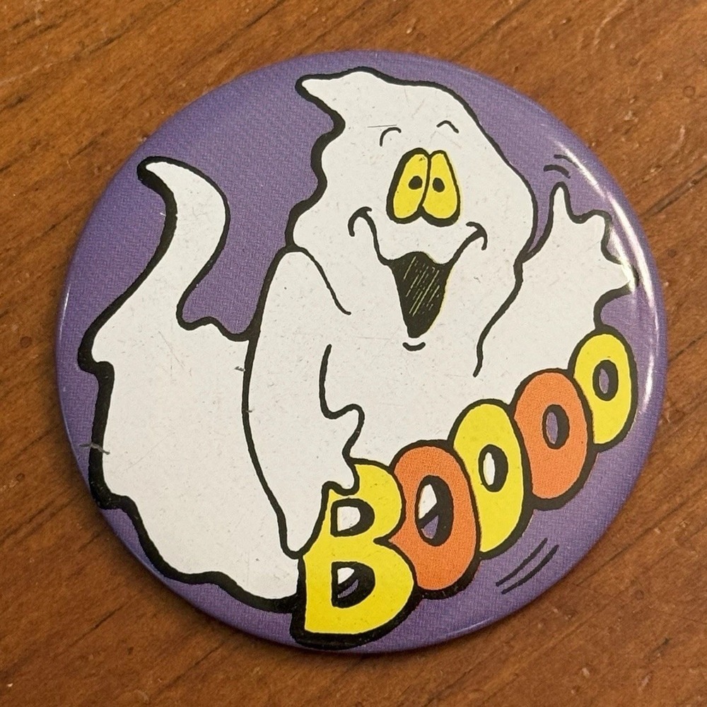 BOOOO Ghost Halloween‎ Vintage Pinback Button Pin Round Circle